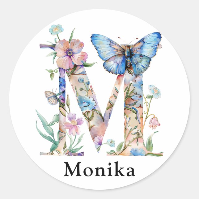 Chic Letter M | Monogramm für den Whimsikfloralbri Runder Aufkleber (Vorderseite)