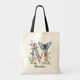 Chic Letter M Monogramm für den Whimsikfloralbri Tragetasche
