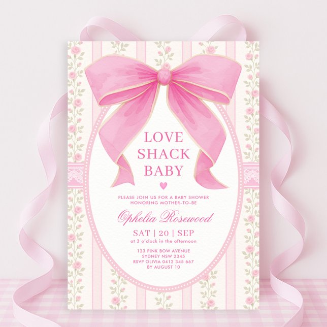 Chic Liebe Shack Pink Bow Lace Girl Babydusche Einladung (Von Creator hochgeladen)