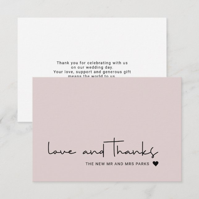 Chic Liebe und Dank Casual Schrift Rosa Dankeskarte (Vorne/Hinten)