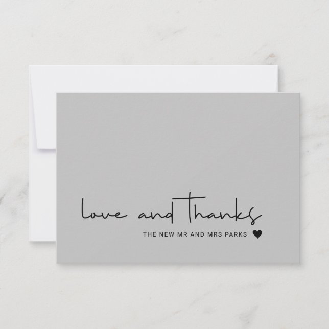 Chic Liebe und Dank Lässig Script Grau Vielen Dank Dankeskarte (Vorderseite)