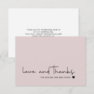 Chic Liebe und Dank Lässigem Script Rosa Rosa Dankeskarte