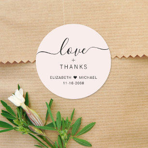 Chic Liebe und Dank Rosa Hochzeit Danke Runder Aufkleber
