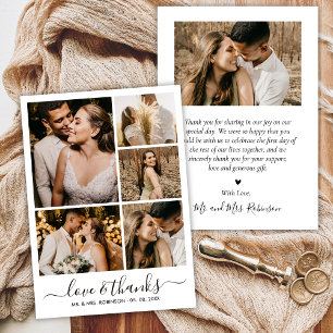 Chic Liebe und Dank Schrift Foto Collage Hochzeit Dankeskarte