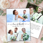 Chic Liebe und dank Script Foto Collage Hochzeit Dankeskarte<br><div class="desc">Moderne Elegante Liebe und Dank Script 3 Foto Collage Wedding Dankeschön Karte. Stilvolle Hochzeit dank Karte Vorlage mit drei (3) Foto auf der Vorderseite und ein (1) Foto auf der Rückseite. Mit dem Text "Liebe und Dank" in einer Wirblen kursiven Hand Letterkalligraphie oder Typografie Skript-Schriftart in schwarz auf weißem Hintergrund....</div>