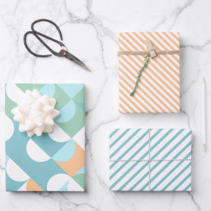 Chic Light Aquamarin Blue Green Circles Art Patter Geschenkpapier Set