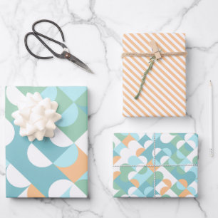 Chic Light Aquamarin Blue Green Circles Art Patter Geschenkpapier Set