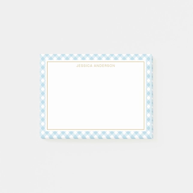 Chic Light Blue and White Gingham Pattern Post-it Klebezettel (Vorderseite)