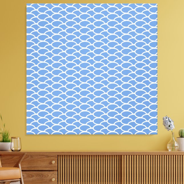 Chic Light Blue Tile Ocean Waves Muster Leinwanddruck (Insitu (Wohnzimmer))