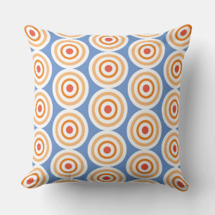 Chic Light Blue White Orange Tiled Concentric Art Kissen
