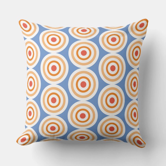 Chic Light Blue White Orange Tiled Concentric Art Kissen (Vorderseite)