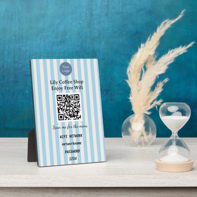 Chic Light Blue & White Stripes QR Code Wifi Fotoplatte (Seite)
