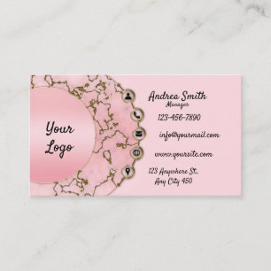 Chic Light Blush Pink Marble Gold Glitzer Script Visitenkarte