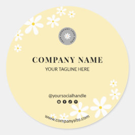 Chic Light Butter Yellow Daisy Business Name Runder Aufkleber