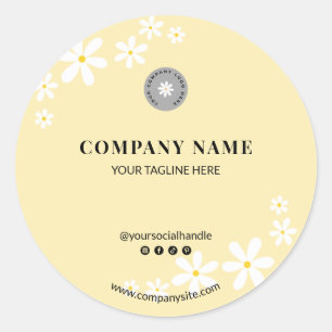 Chic Light Butter Yellow Daisy Business Name Runder Aufkleber