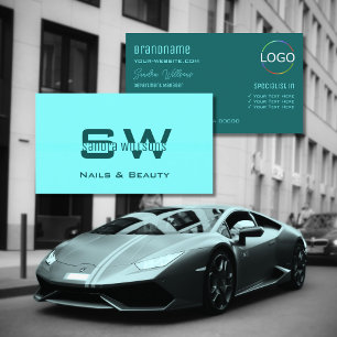 Chic Light Dunkel Aquamarin Modern mit Monogram un Visitenkarte