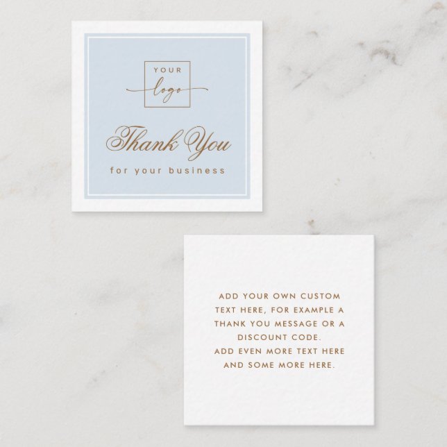 Chic light dusty blue custom logo thank you card quadratische visitenkarte (Vorne/Hinten)