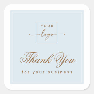 Chic light dusty blue custom logo thank you quadratischer aufkleber
