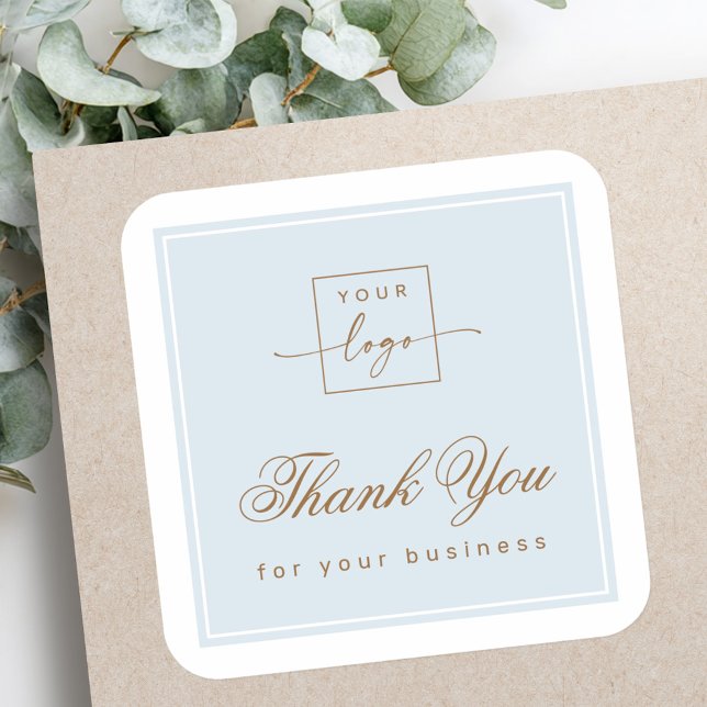 Chic light dusty blue custom logo thank you quadratischer aufkleber (Chic light dusty blue custom logo thank you square sticker)