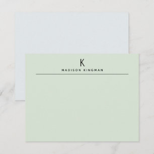 Chic Light Green Modern Monogram Initial Name Mitteilungskarte