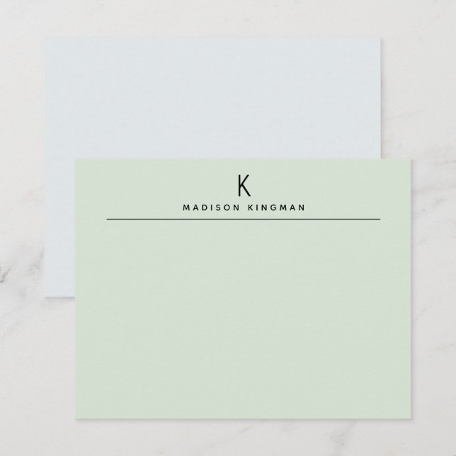 Chic Light Green Modern Monogram Initial Name Mitteilungskarte (Vorne/Hinten)