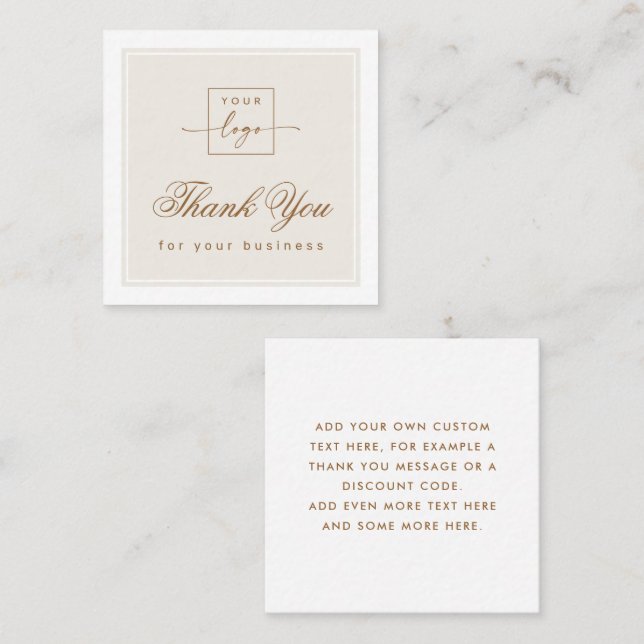 Chic light tan brown custom logo thank you card quadratische visitenkarte (Vorne/Hinten)