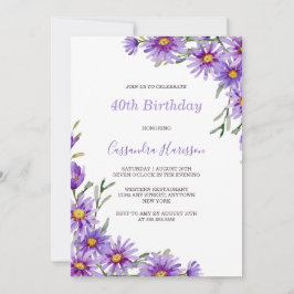 Chic Lila Aster Floral Botanischer Geburtstag Einladung