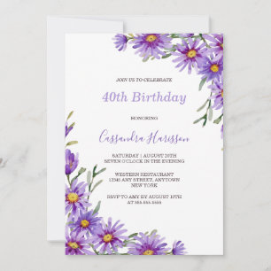 Chic Lila Aster Floral Botanischer Geburtstag Einladung