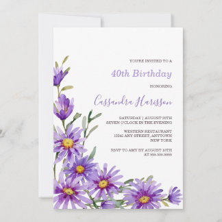 Chic Lila Aster Floral Geburtstag Einladung