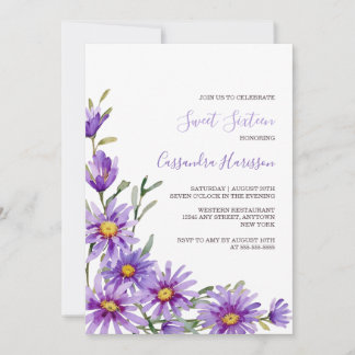 Chic Lila Aster floral Greenerity Geburtstag Einladung