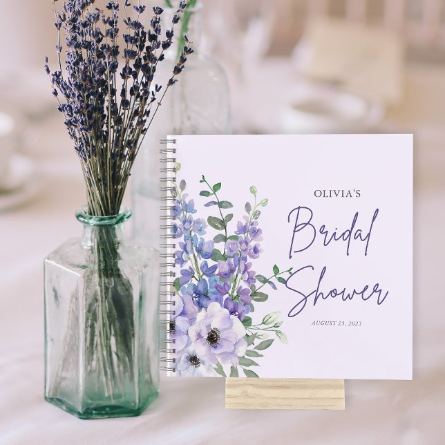 Chic Lila Blume Script Brautparty Guest Notizbuch (Chic Purple Flower Script Bridal Shower Guest Notebook)