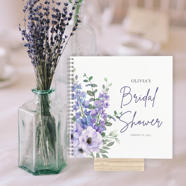 Chic Lila Blume Script Brautparty Guest Notizbuch (Chic Purple Flower Script Bridal Shower Guest Notebook)