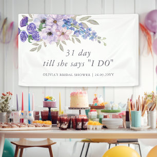 Chic Lila Blume Script Brautparty Willkommen Banner