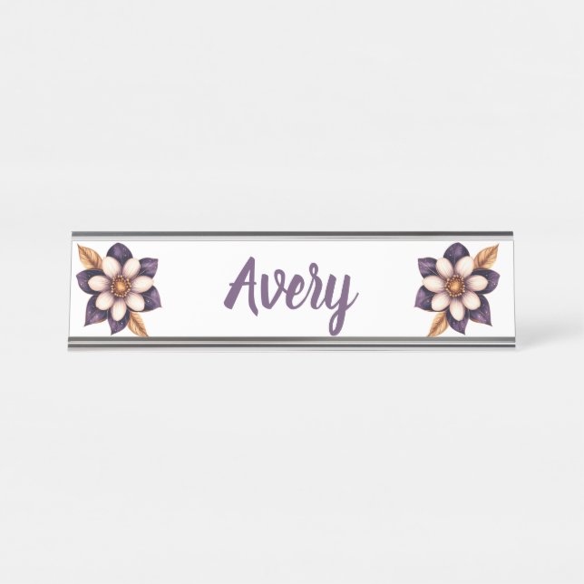 Chic Lila Cream Floral Name Schreibtischnamensplakette (Vorderseite )