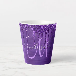 Chic Lila Driving Glitzer Brush Metal Monogram  Milchtasse