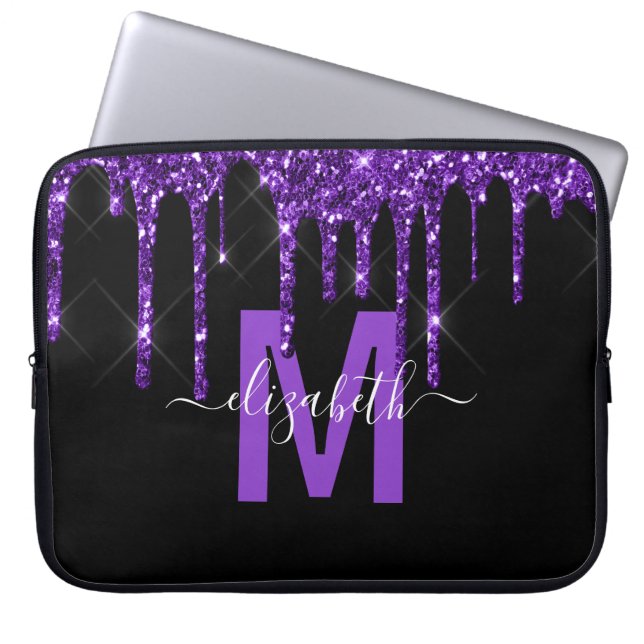 Chic Lila Driving Glitzer Monogram Name Laptopschutzhülle (Vorderseite)