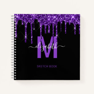 Chic Lila Driving Glitzer Monogram Name Notizbuch