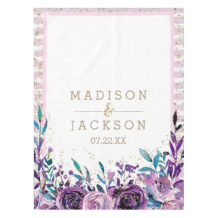 Chic Lila Floral Champagner Gold Wedding Monogram Tischdecke