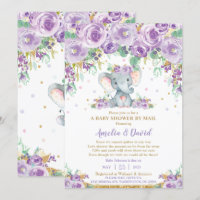 Chic Lila Floral Elephant Baby Shower by Mail