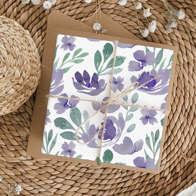 Chic Lila Floral & Foliage Wasserfarbmuster Geschenkpapier Set (Von Creator hochgeladen)