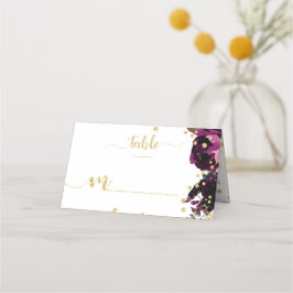 Chic Lila Floral & Gold Confetti Tischnummer Platzkarte