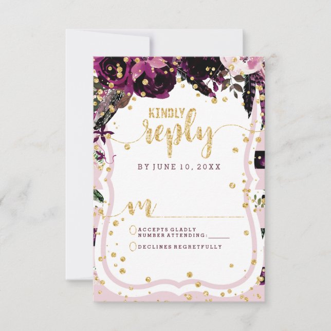 Chic Lila Floral & Gold Hochzeitsrate Antwort UAWG (Vorderseite)