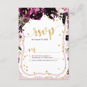Chic Lila Floral & Gold Wedding RSVP Response