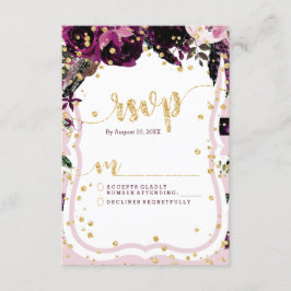 Chic Lila Floral & Gold Wedding RSVP Response Karte