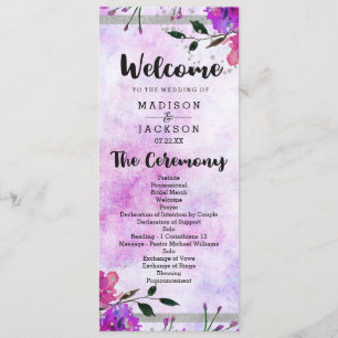 Chic Lila Floral & Silver Wedding Programm