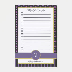 Chic Lila Floral Strip Monogramm Name to do List Post-it Klebezettel