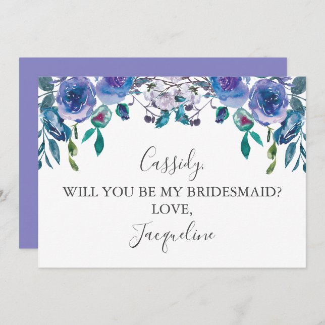 Chic Lila Floral werden Sie meine Brautjungfrau se Einladung (Vorne/Hinten)