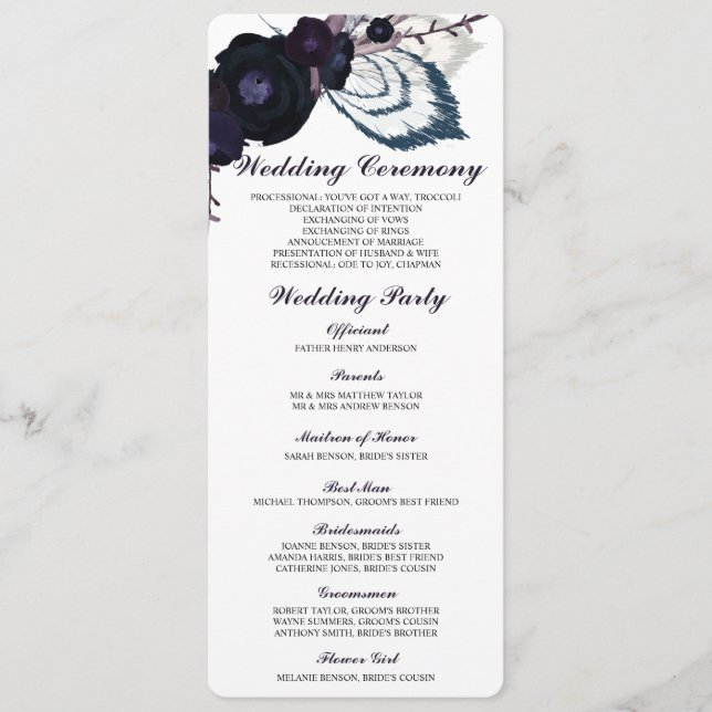 Chic Lila Floral Winter Wedding Program Card Programm (Vorderseite)