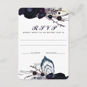 Chic Lila Floral Winter Wedding UAWG Repcard RSVP Karte