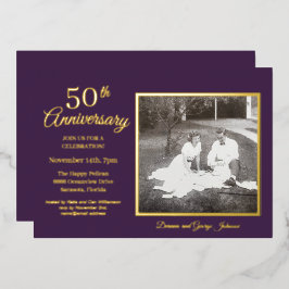 Chic Lila Foto 50 Jahre Gold Folieneinladung